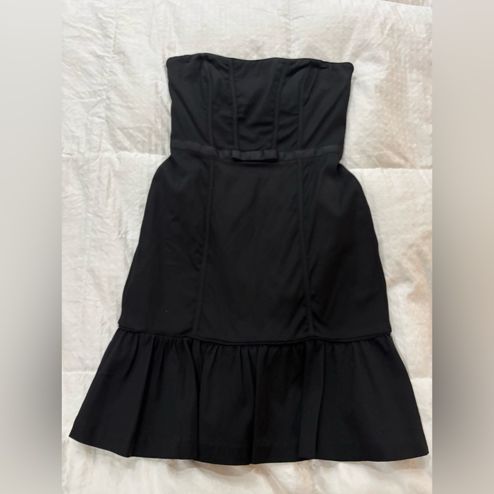 White House Black Market Black Strapless Ruffle-Hem Dress Size 4
